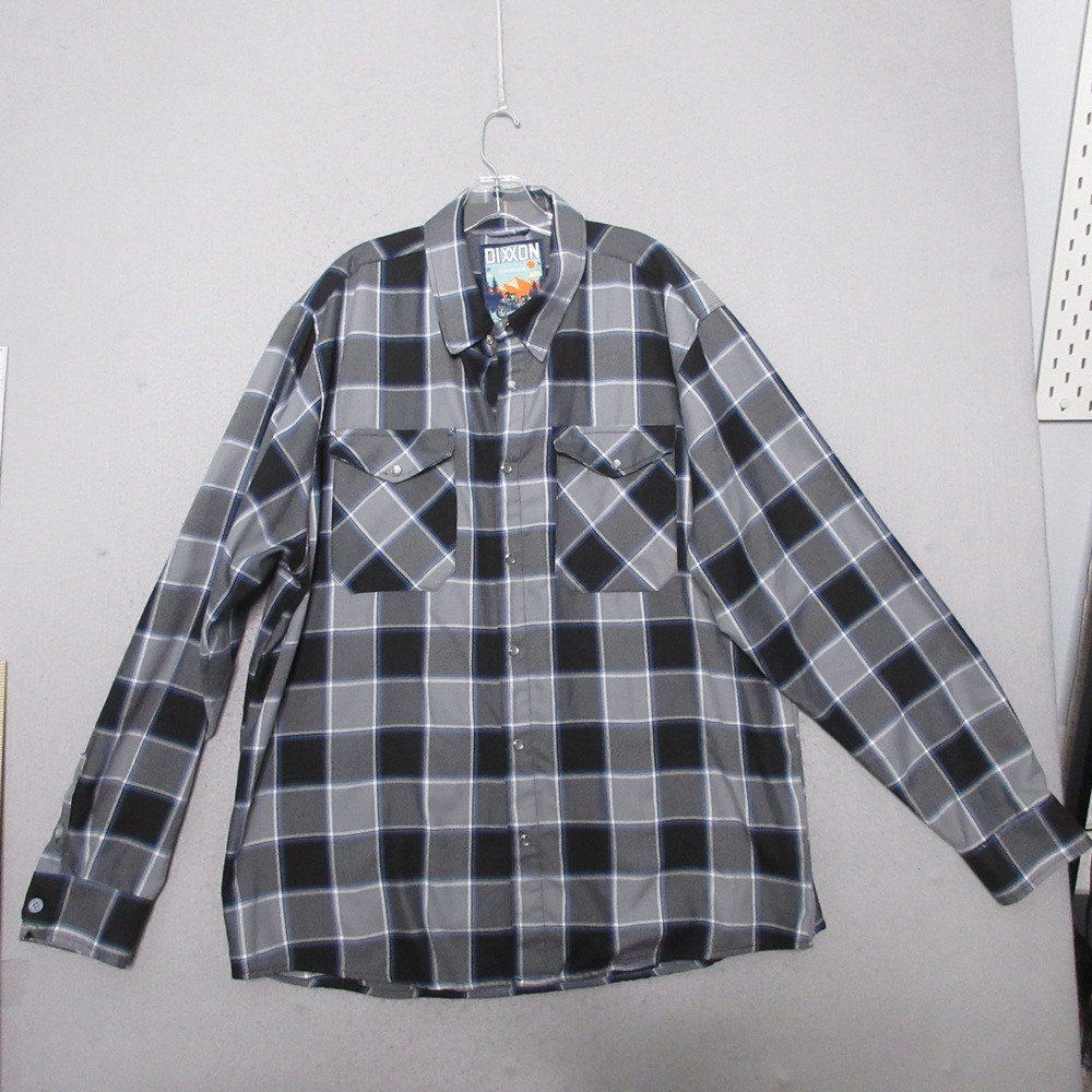 Dixxon Flannel Cycle Gear Shirt 2X Grey Black Plaid Snap Button Biker Workwear